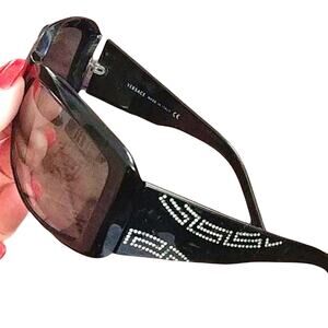 Vintage Versace Sunglasses CRYSTAL BLING DARK LENS Gradient Oversized Oval $1000